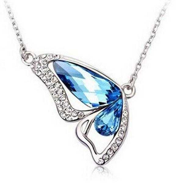 Free Crystal Butterfly Necklace-Necklace-Kirijewels.com-B Lake Blue-40cm-Kirijewels.com