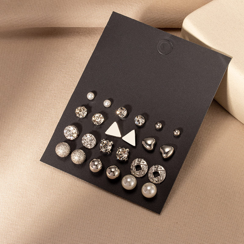 Vintage Geometric Metal Pearl Earrings Set