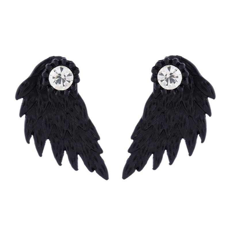 Angel Wings Alloy Crystal Stud Earrings-Stud Earrings-Kirijewels.com-Black-Kirijewels.com