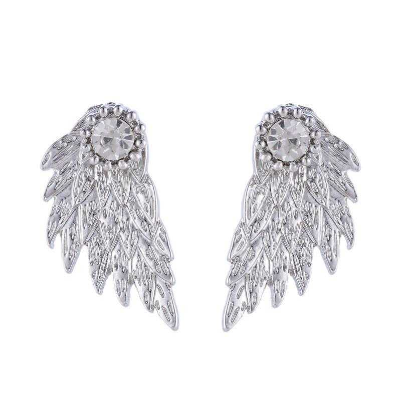 Free Angel Wings Alloy Crystal Stud Earrings-Stud Earrings-Kirijewels.com-Silver-Kirijewels.com