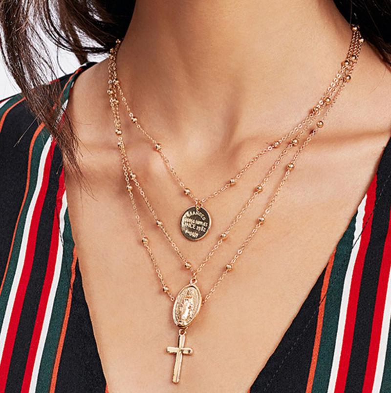 Multi-layer Cross Virgin Mary Chain Necklace — - Main Image