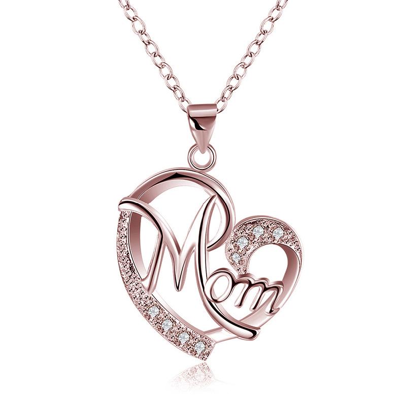 Love Mom Silver Plated Letters Heart Necklace - Kirijewels.com