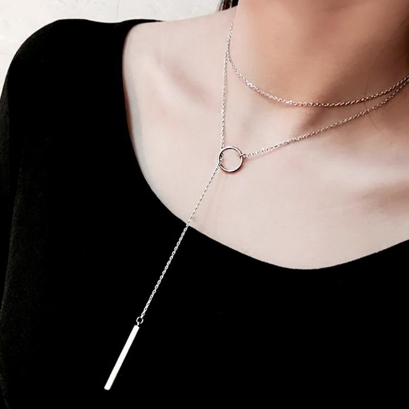 Circle Strip 925 Sterling Silver Chain Necklace - Kirijewels.com