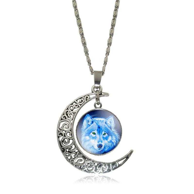 Free Moon Wolf Necklace-Necklace-Kirijewels.com-White S2952-Kirijewels.com