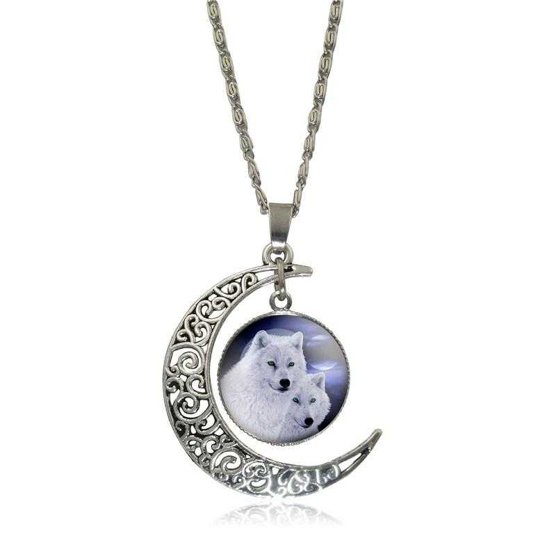 Free Moon Wolf Necklace-Necklace-Kirijewels.com-White S2953-Kirijewels.com