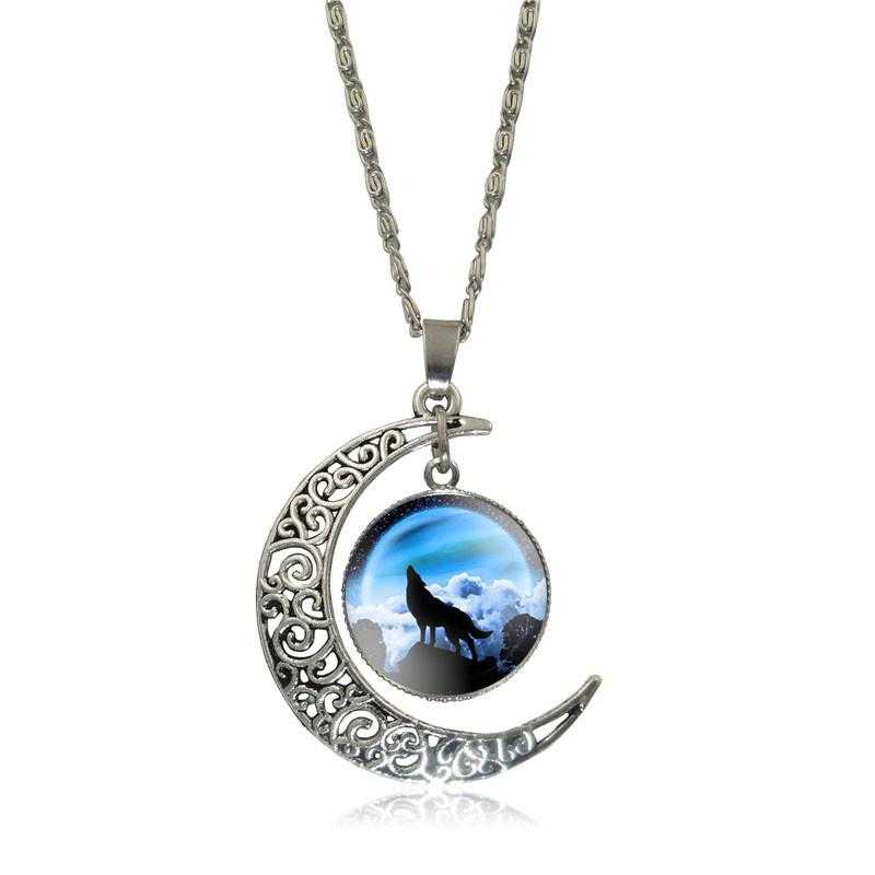 Free Moon Wolf Necklace-Necklace-Kirijewels.com-blue S2956-Kirijewels.com