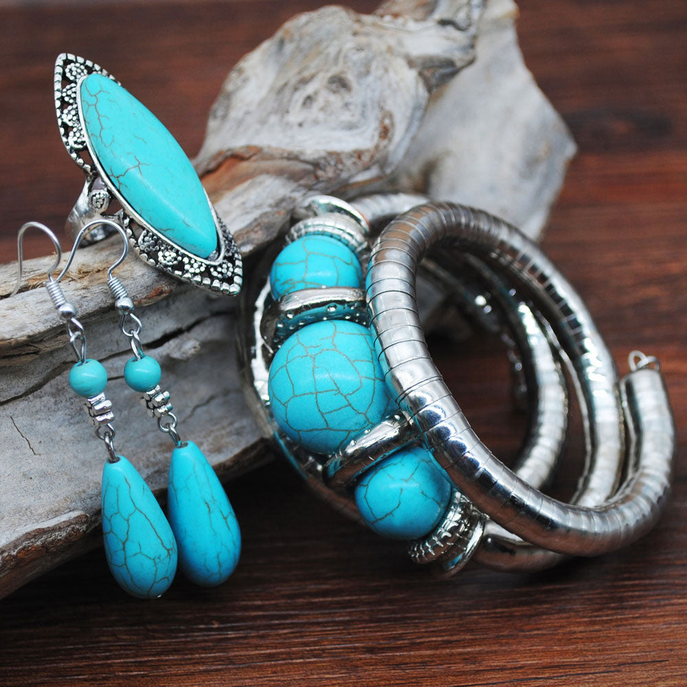 Vintage Silver Plated Turquoise Bead Jewelry Set