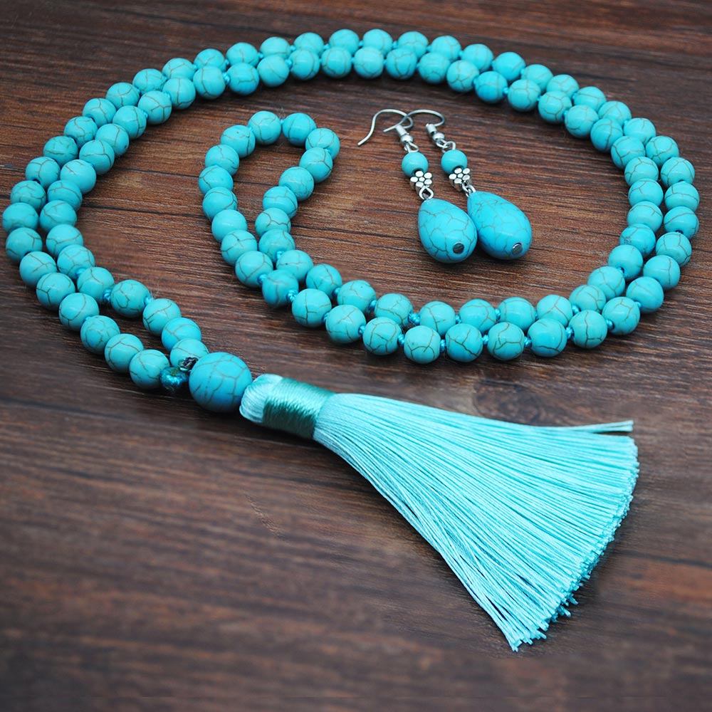 Vintage Silver Plated Turquoise Bead Jewelry Set