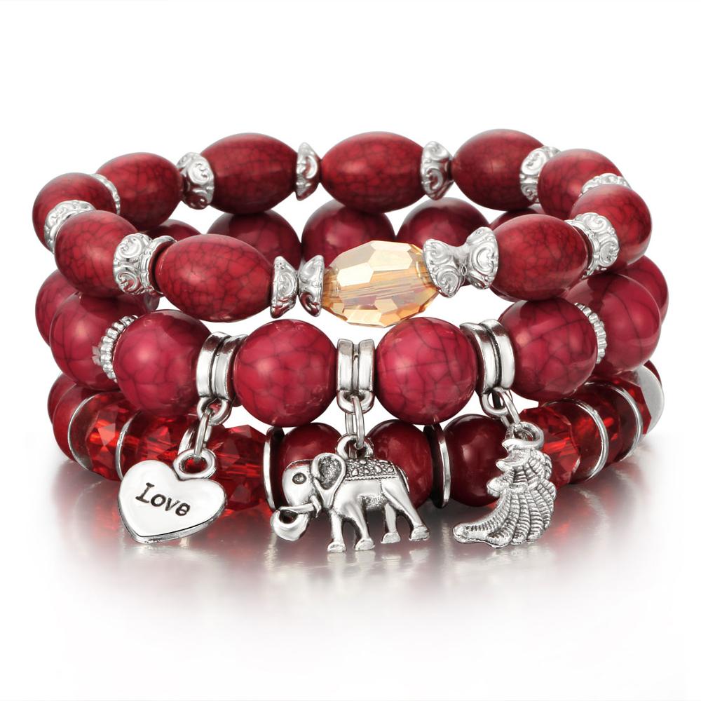 Bohemia Stone Elephant Beaded Bracelet Set