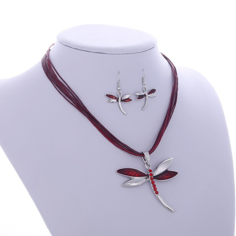 Leather Rope Wedding Dragonfly Jewelry Set