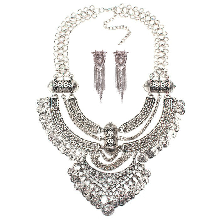 Vintage Bohemian Crystal Maxi Coin Statement Necklace
