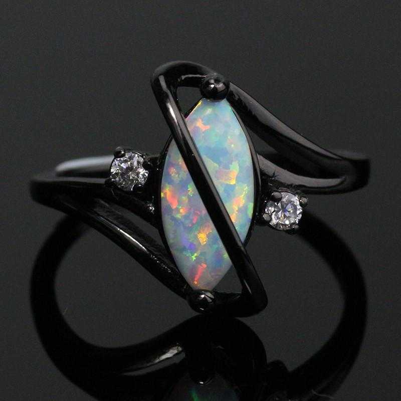 Triple A Crossed Marquise White Fire Opal Ring-Rings-Kirijewels.com-6-Pink Opal-Kirijewels.com