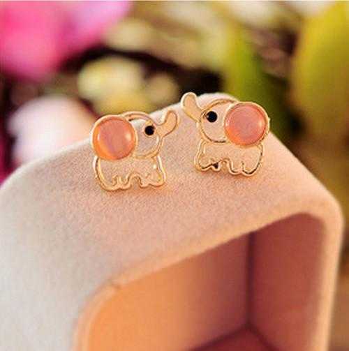 Baby Elephant Opal Stud Earrings-Stud Earrings-Kirijewels.com-beige-Kirijewels.com