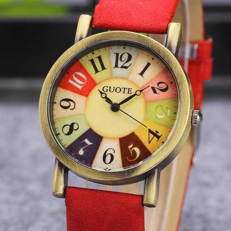Free Elegant Leather Strap Rainbow Watch-Women's Watches-Kirijewels.com-Red-Kirijewels.com