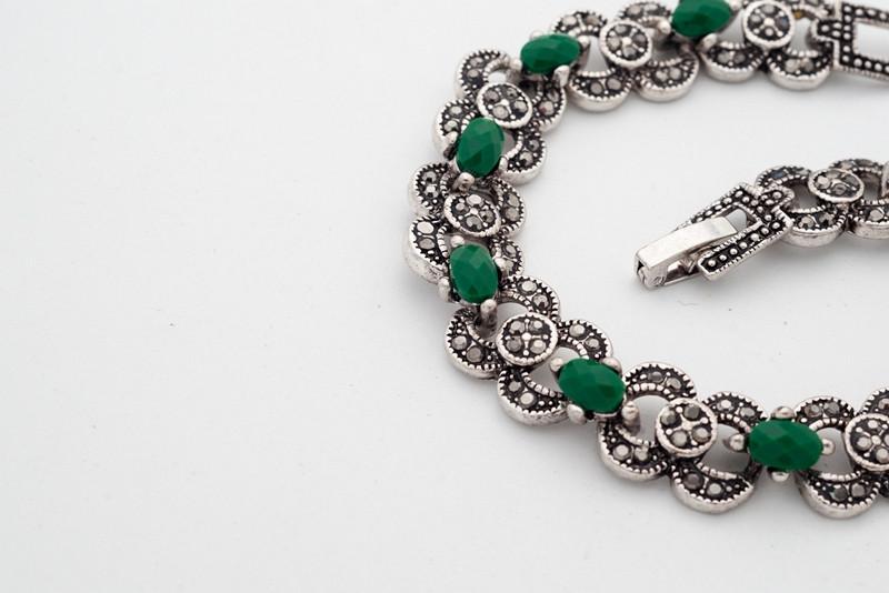 Bohemian Green Stone Silver Bracelet-Bangles-Kirijewels.com-Antique Silver Plated-Kirijewels.com