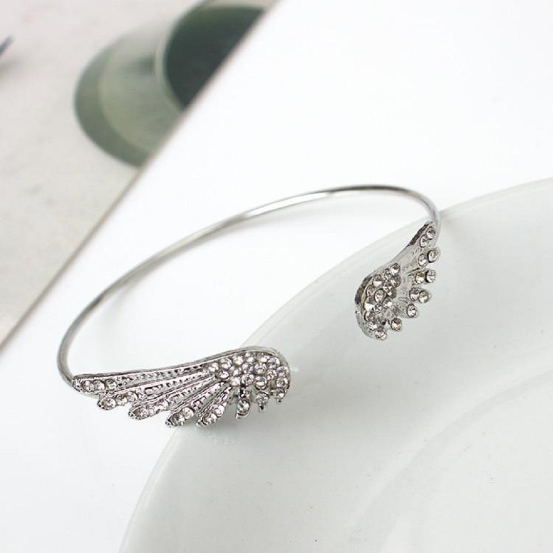 Crystal Angel Wings Adjustable Open Bracelet