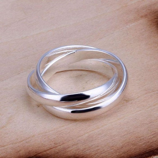Anel Three Circles Silver Plated Ring