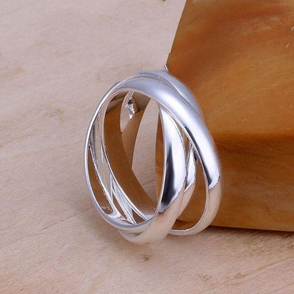 Anel Three Circles Silver Plated Ring