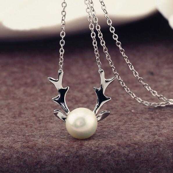 Free Simulated Pearl Antlers Christmas Necklace-Necklace-Kirijewels.com-Silver-Kirijewels.com