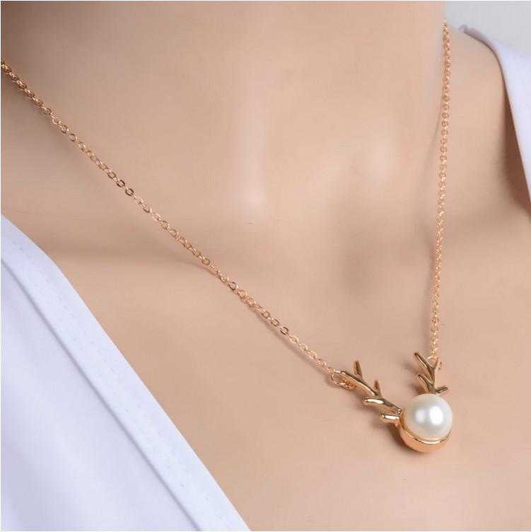 Free Simulated Pearl Antlers Christmas Necklace-Necklace-Kirijewels.com-Gold-Kirijewels.com