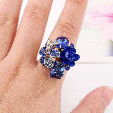 Free Purple Crystal Adjustable Flower Ring-Rings-Kirijewels.com-Resizable-Black-Kirijewels.com