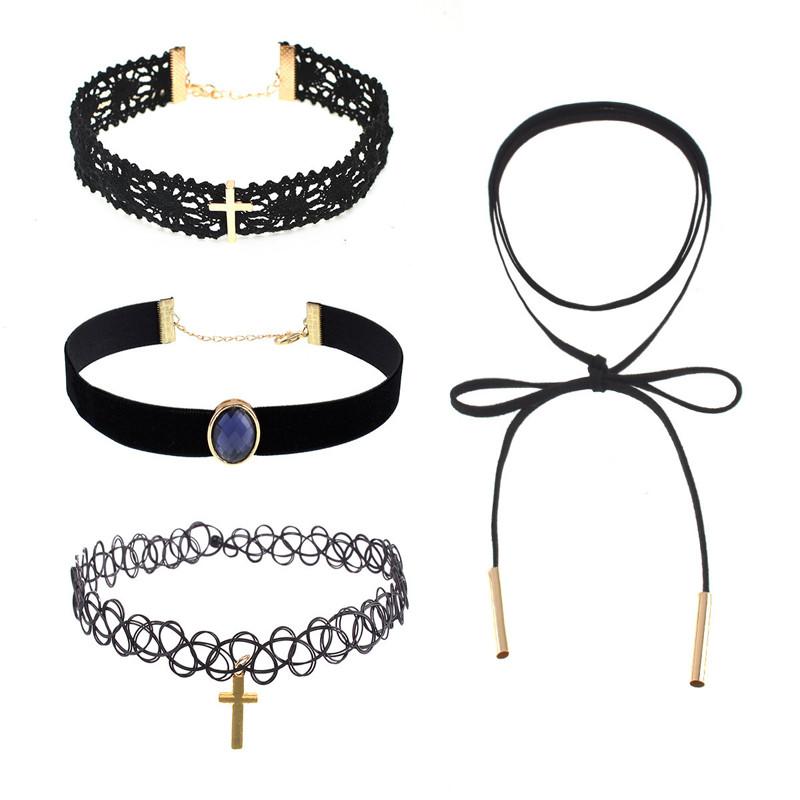 Classic Gothic Tattoo Lace Chain Collar Necklace-Choker Necklaces-Kirijewels.com-black 9200-Kirijewels.com