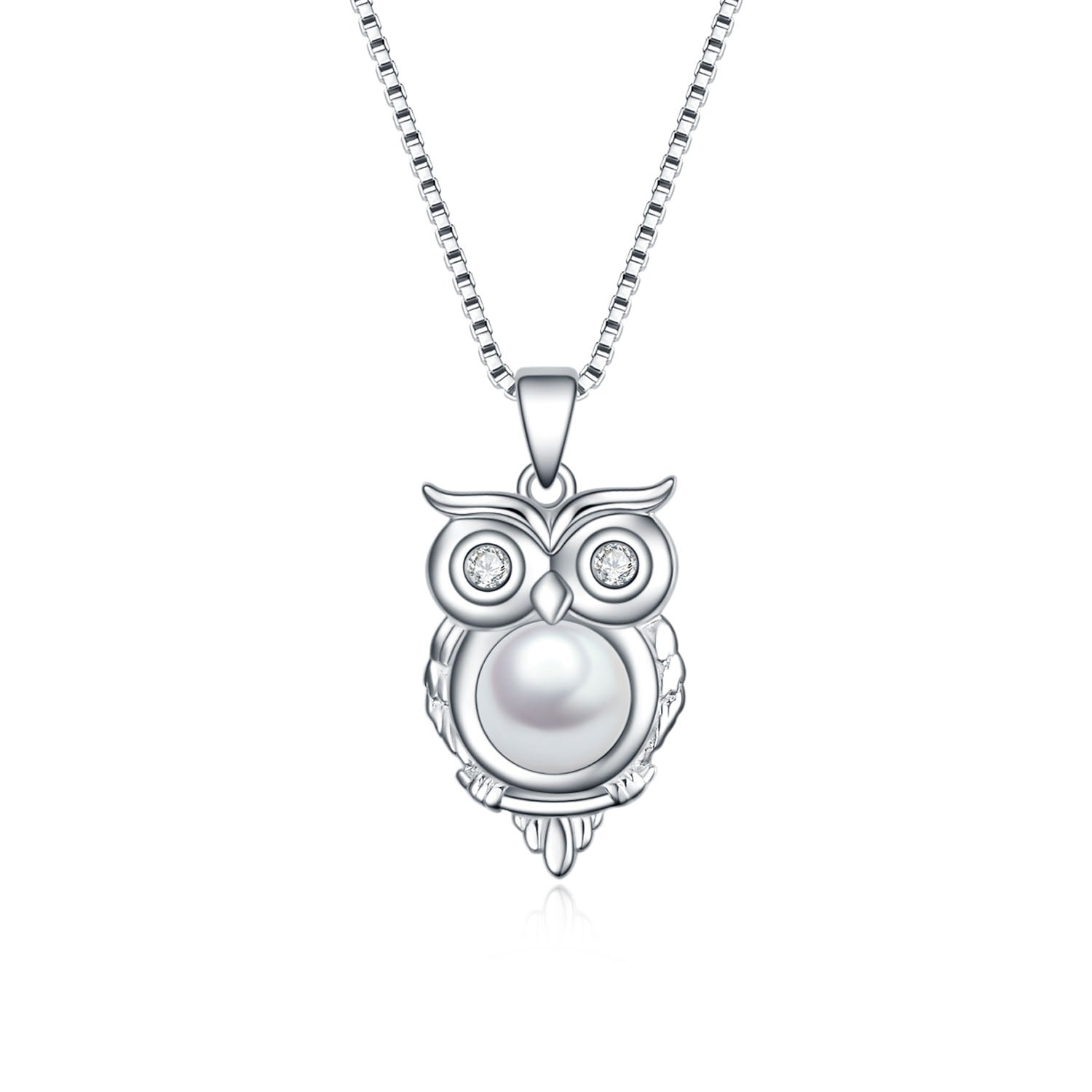 Wisdom Sterling Silver Pearl Owl Necklace
