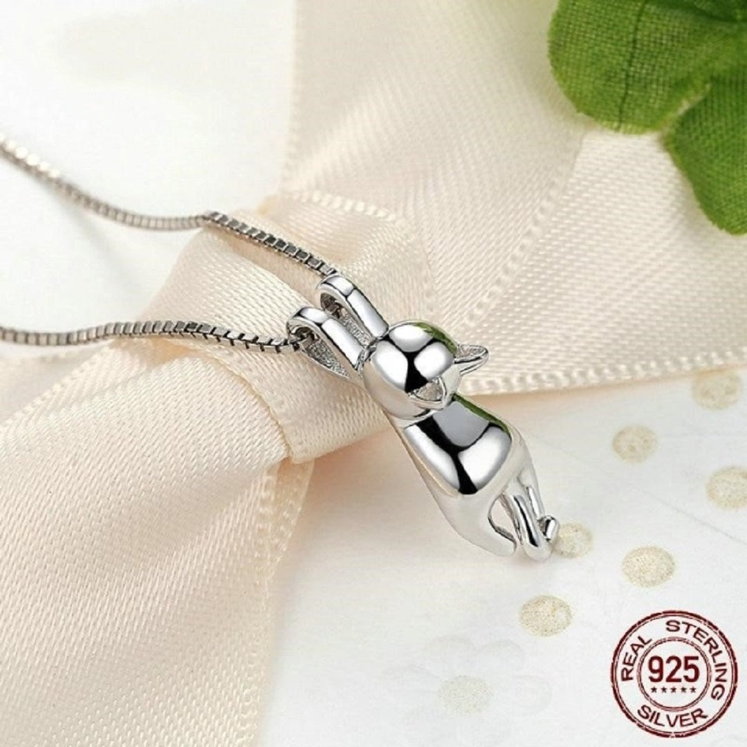 Long Tail Smooth S 925 Sterling Silver Cat Necklace