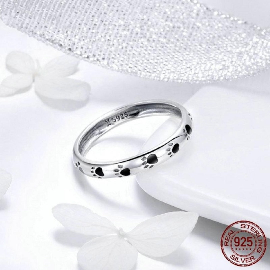 Stackable 925 Sterling Silver Cat Footprints Ring