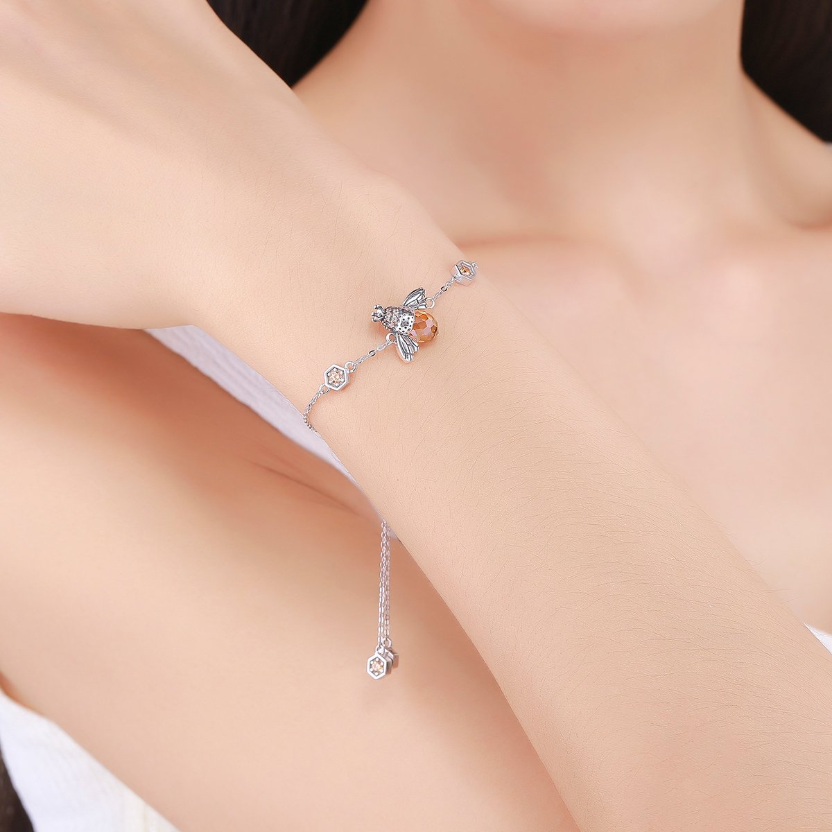 Genuine 100% 925 Sterling Silver Bee Bracelet-Chain & Link Bracelets-Kirijewels.com-silver-Kirijewels.com
