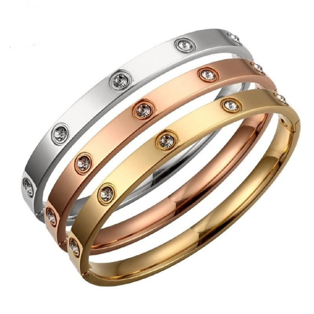 Charming CZ Luxury Lovers Stainless Steel Cuff Bracelet