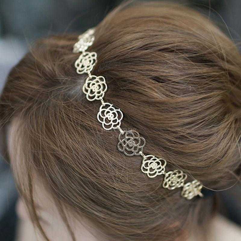 Metallic Flower Head Band-Hair Accessories-Kirijewels.com-Gold-Kirijewels.com
