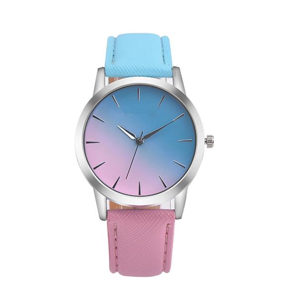 Leather Band Rainbow Wrist Watch-Women's Watches-Kirijewels.com-pink & light blue-Kirijewels.com