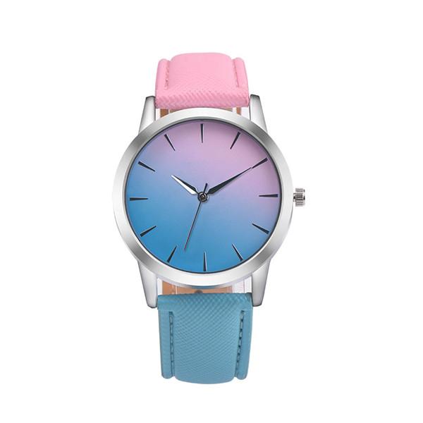 Leather Band Rainbow Wrist Watch-Women's Watches-Kirijewels.com-pink & light blue 2-Kirijewels.com