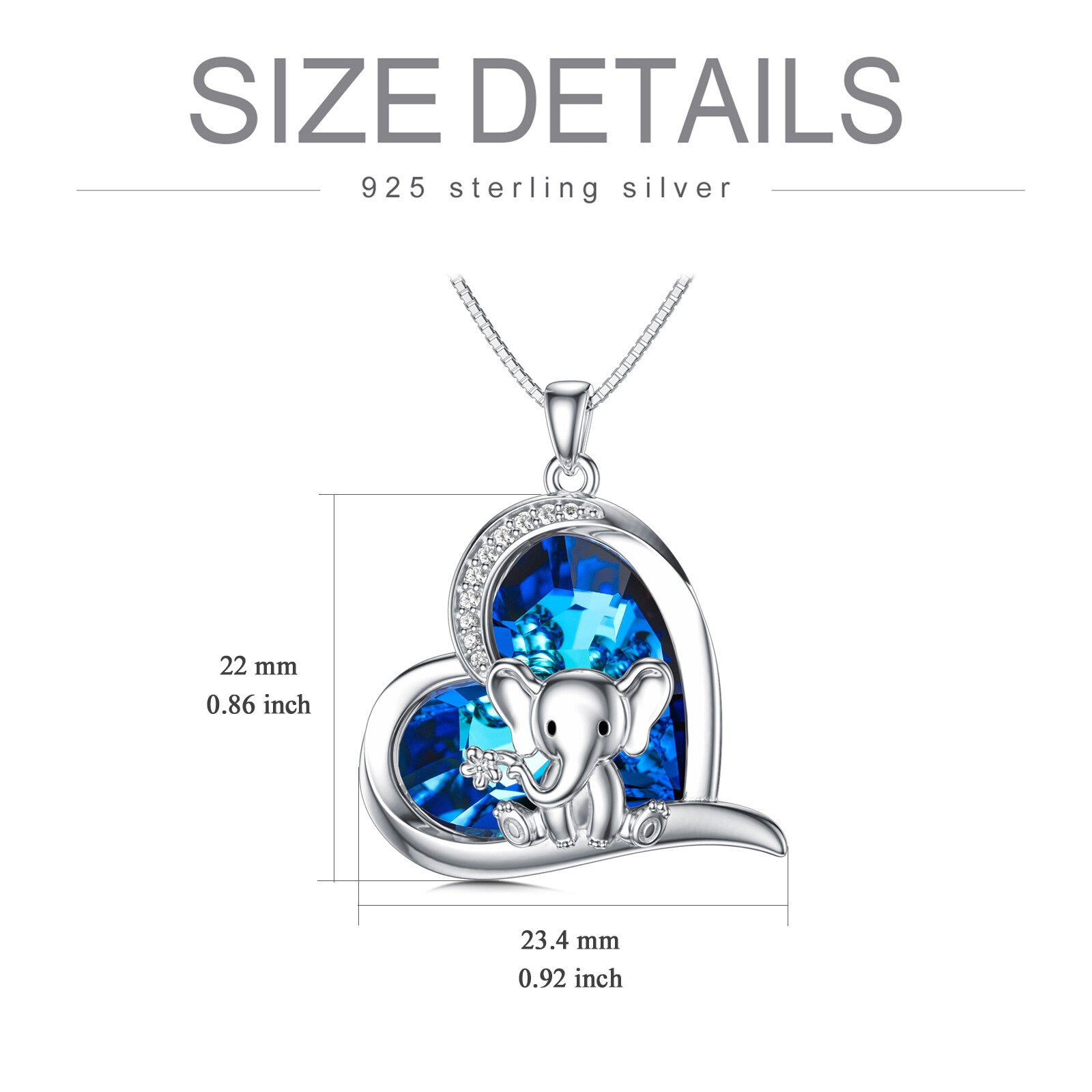 Crystal Heart 925 Sterling Silver Elephant Necklace