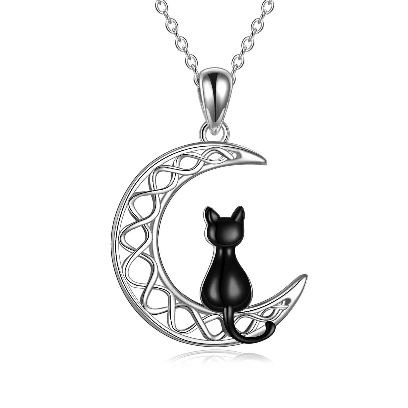 Celtic Sterling Silver Moon Cat Necklace