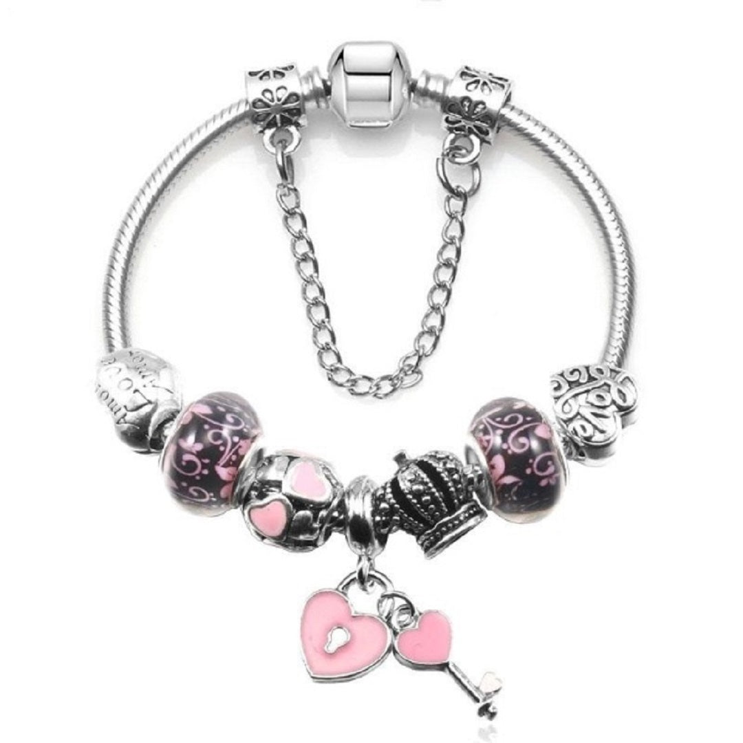 Crystal Sterling Silver Charm Beads Bracelet