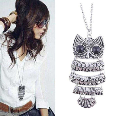 Free Ancient Bronze Big Eyes Owl Necklace-Chain Necklaces-Kirijewels.com-Blue Eyes-Kirijewels.com