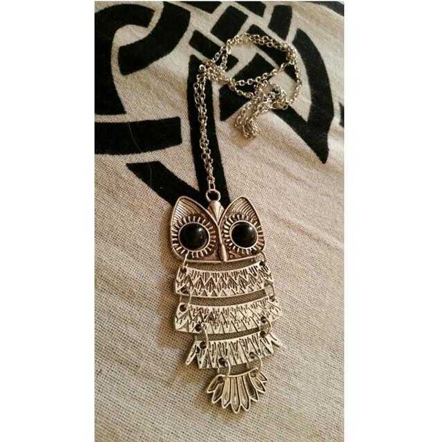 Ancient Bronze Big Eyes Owl Necklace-Chain Necklaces-Kirijewels.com-Blue Eyes 1-Kirijewels.com