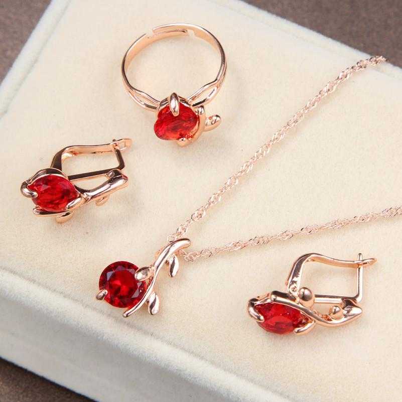 Bridal Crystal Zircon Jewerly Set-Jewelry Set-Kirijewels.com-Red-Kirijewels.com