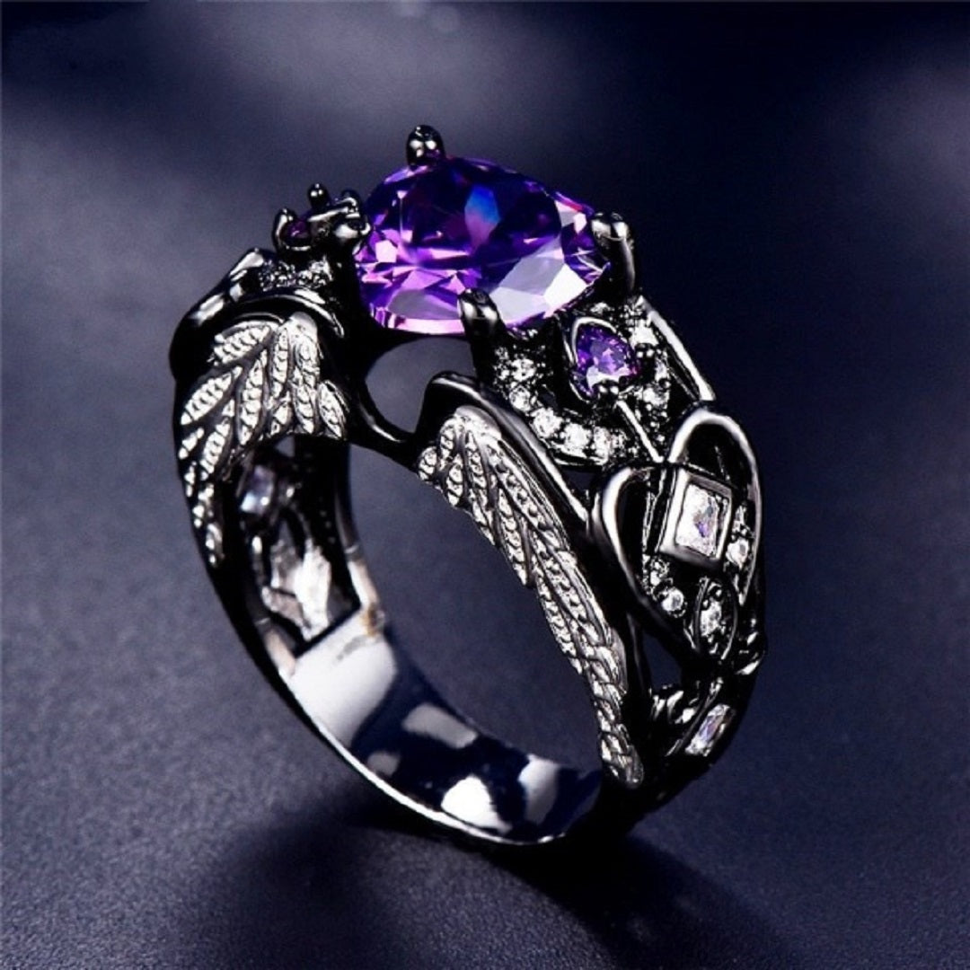 Purple Zircon Gold Filled 925 Silver Angel Wing Engagement Ring