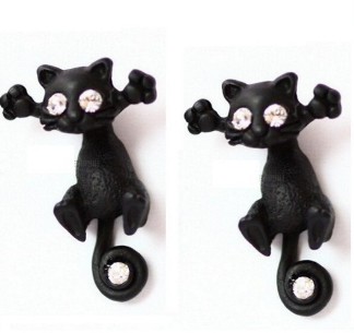 Cat Stud Earrings-earrings-Kirijewels.com-Black-Kirijewels.com