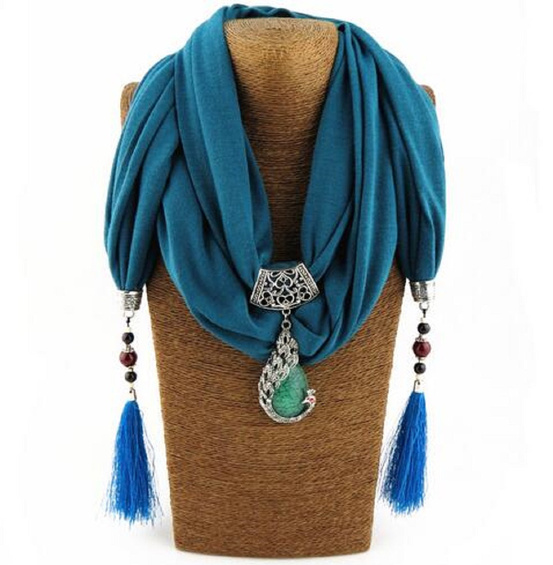 Scarf Peacock Pendant Necklace