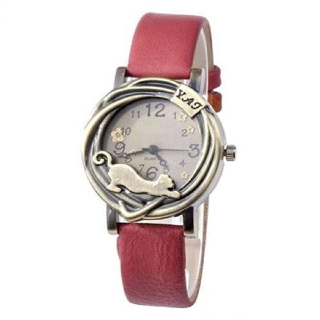 Leather Band Stretching Cat Watch