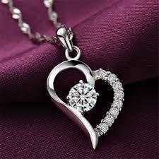 Free Silver Plated Cubic Zirconia Love Heart Necklace-Necklace-Kirijewels.com-Kirijewels.com