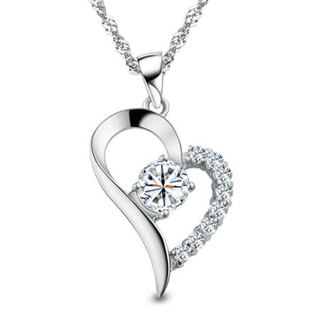 Silver Plated Cubic Zirconia Love Heart Necklace-Necklace-Kirijewels.com-Kirijewels.com