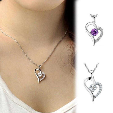 Free Silver Plated Cubic Zirconia Love Heart Necklace-Necklace-Kirijewels.com-Kirijewels.com