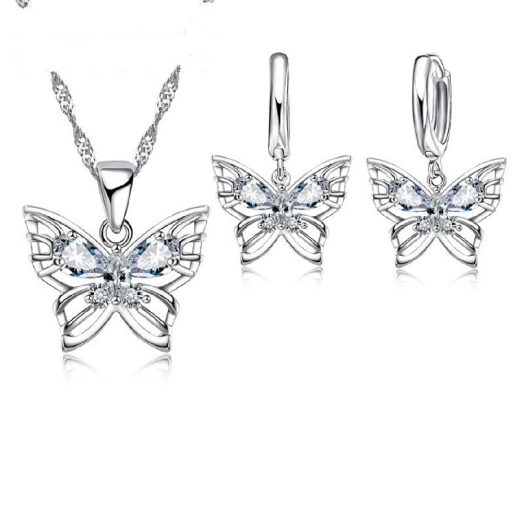 Austrian Crystal Inlaid Wedding Butterfly Jewelry Set