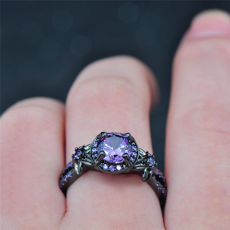Charming Stone Flower Engagement Ring-Rings-Kirijewels.com-10-Purple-Kirijewels.com