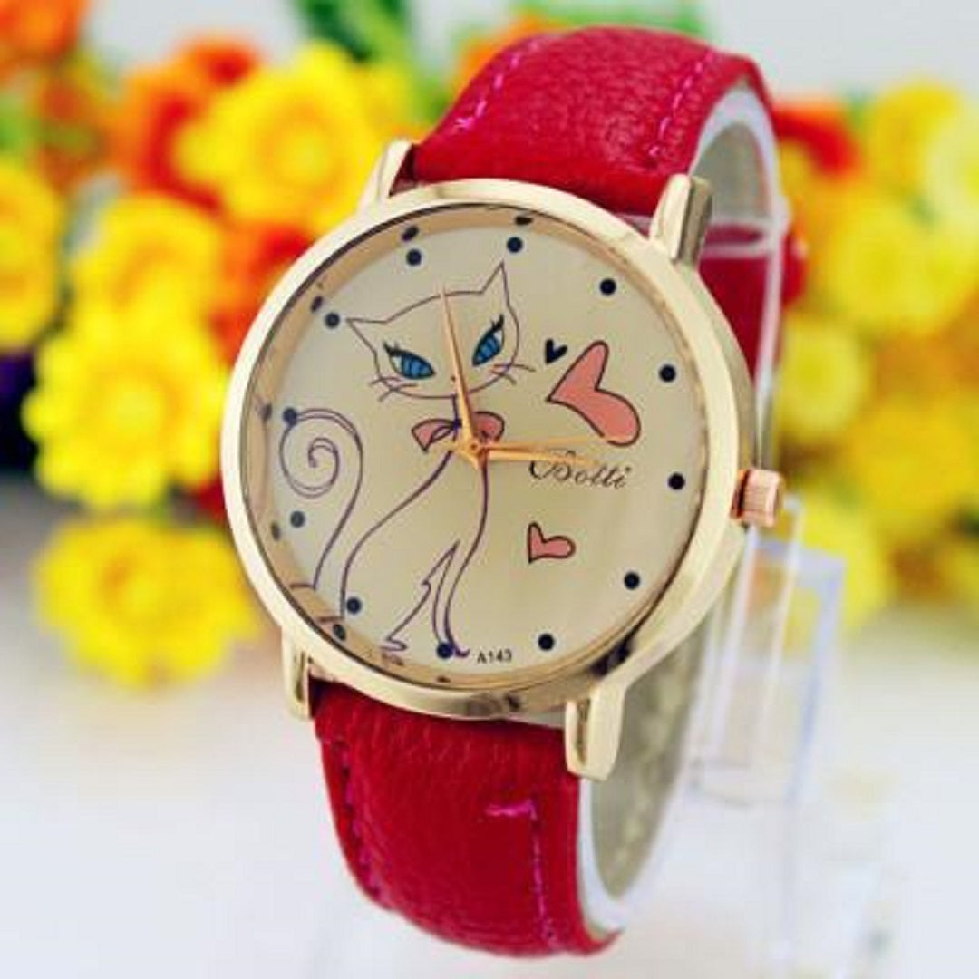 Leather Strap Cat Wrist Watch — Kirijewels.com